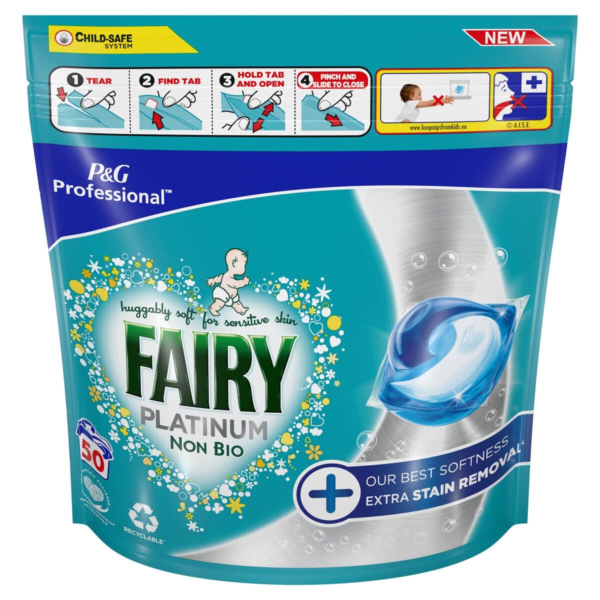 Fairy Non Bio Platinum Pods with Extra Stain Removal. 100 Wash - Image 2