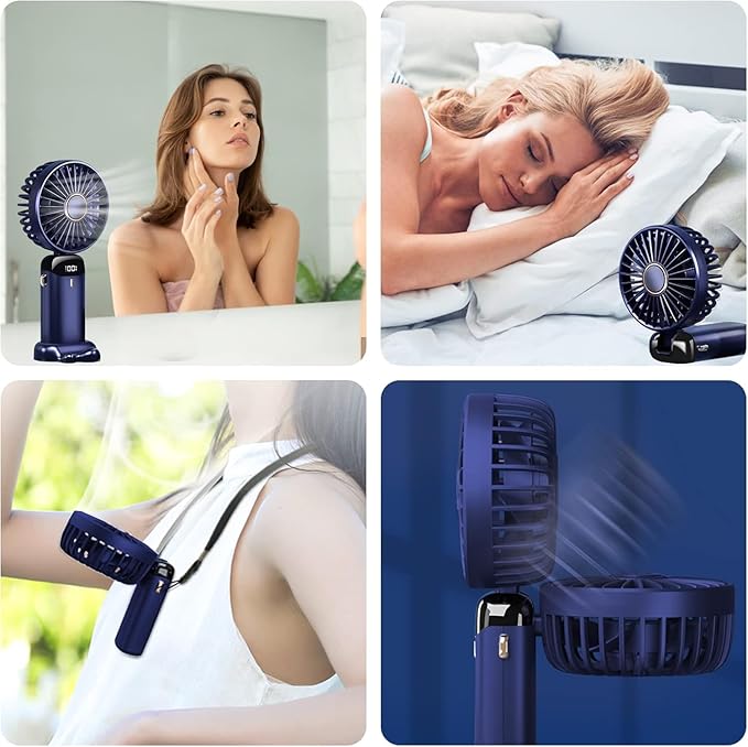 Jsdoin Hand Held Fan,Portable Handheld USB Rechargeable Fans with 5 Speeds,Battery Operated Mini Fan Foldable Desk Desktop Fans with LED Display for Home Office Bedroom Outdoor Travel (DarkBlue) - Image 7