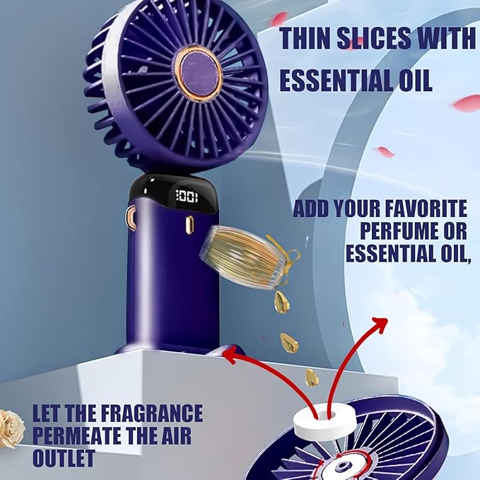 Jsdoin Hand Held Fan,Portable Handheld USB Rechargeable Fans with 5 Speeds,Battery Operated Mini Fan Foldable Desk Desktop Fans with LED Display for Home Office Bedroom Outdoor Travel (DarkBlue) - Image 3
