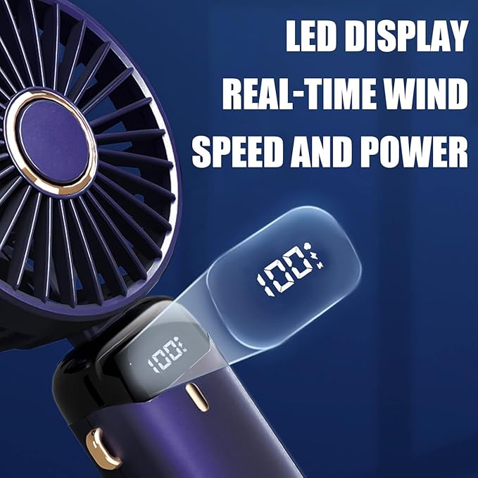Jsdoin Hand Held Fan,Portable Handheld USB Rechargeable Fans with 5 Speeds,Battery Operated Mini Fan Foldable Desk Desktop Fans with LED Display for Home Office Bedroom Outdoor Travel (DarkBlue) - Image 4