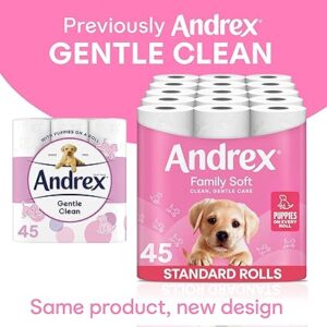 Andrex Family Soft Toilet Roll - 45 Toilet Rolls, 2-Ply, Bulk Buy, Fragrance Free, FSC Certified