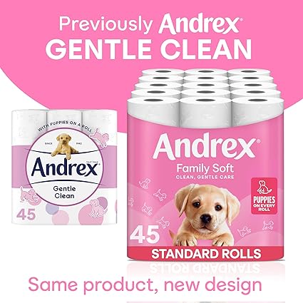 Andrex Family Soft Toilet Roll - 45 Toilet Rolls, 2-Ply, Bulk Buy, Fragrance Free, FSC Certified